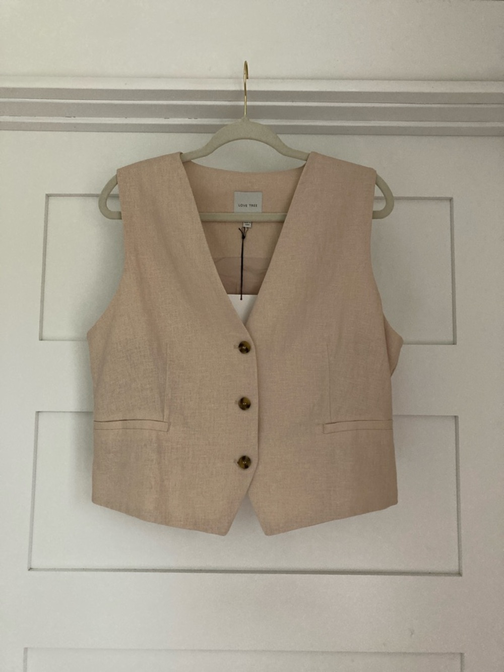 Love Tree Linen Vest Women’s Juniors Large Button Down Cream Spring Summer